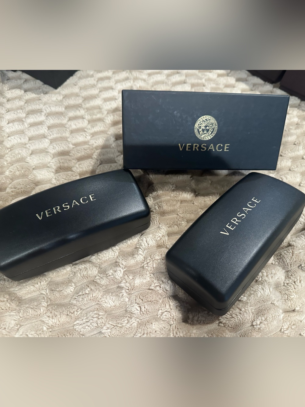 Versace Black Sunglasses Cases with Gold Logo - Set of 2